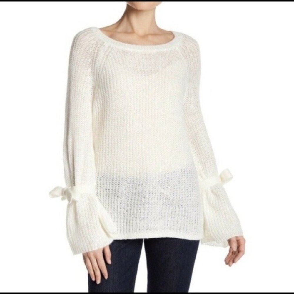 Womens Medium Project Naadam White Acrylic Knit Sweater With Bow-Tie Sleeves